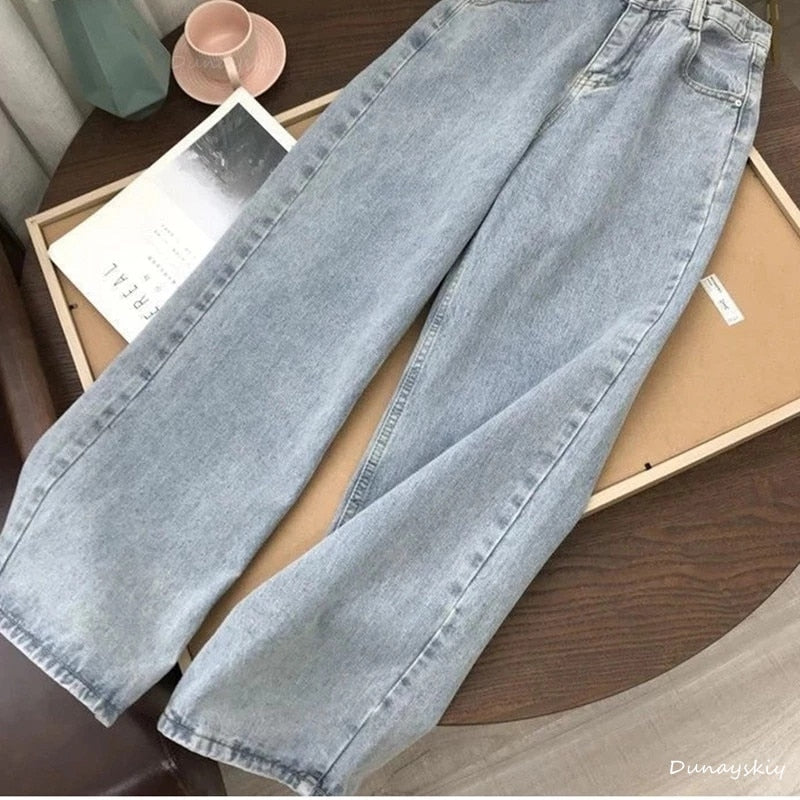 Streetwear High Waist Women&#39;s Fashion Jeans Woman Girls Women Wide Leg Pants Trousers Female Jean Femme Denim Bagge Mom Jeans