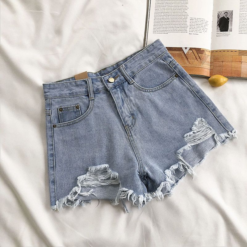 Casual High Waist Denim Shorts Women Summer  Pocket Tassel Hole Ripped jeans Short Female Femme Short Pants Women