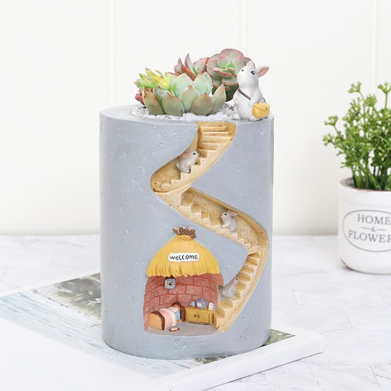 Creative Animal Resin Flowerpot Succulents Planter Water Planting Container Rabbit Hedgehog Decorative Pot Desktop Ornament home