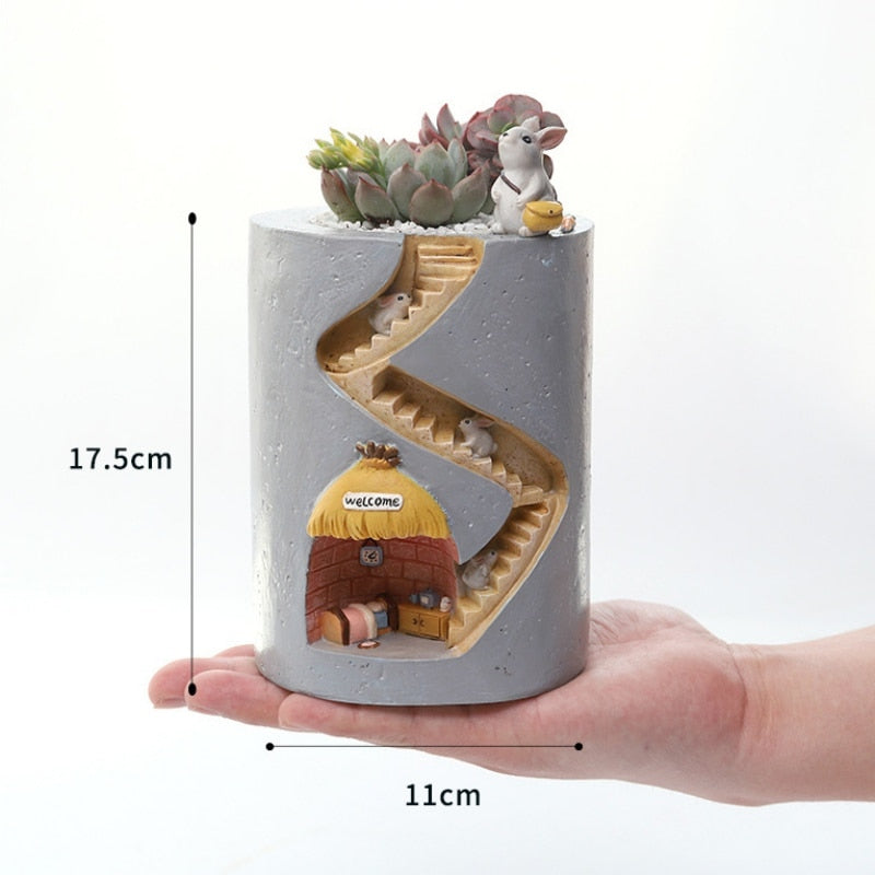 Creative Animal Resin Flowerpot Succulents Planter Water Planting Container Rabbit Hedgehog Decorative Pot Desktop Ornament home