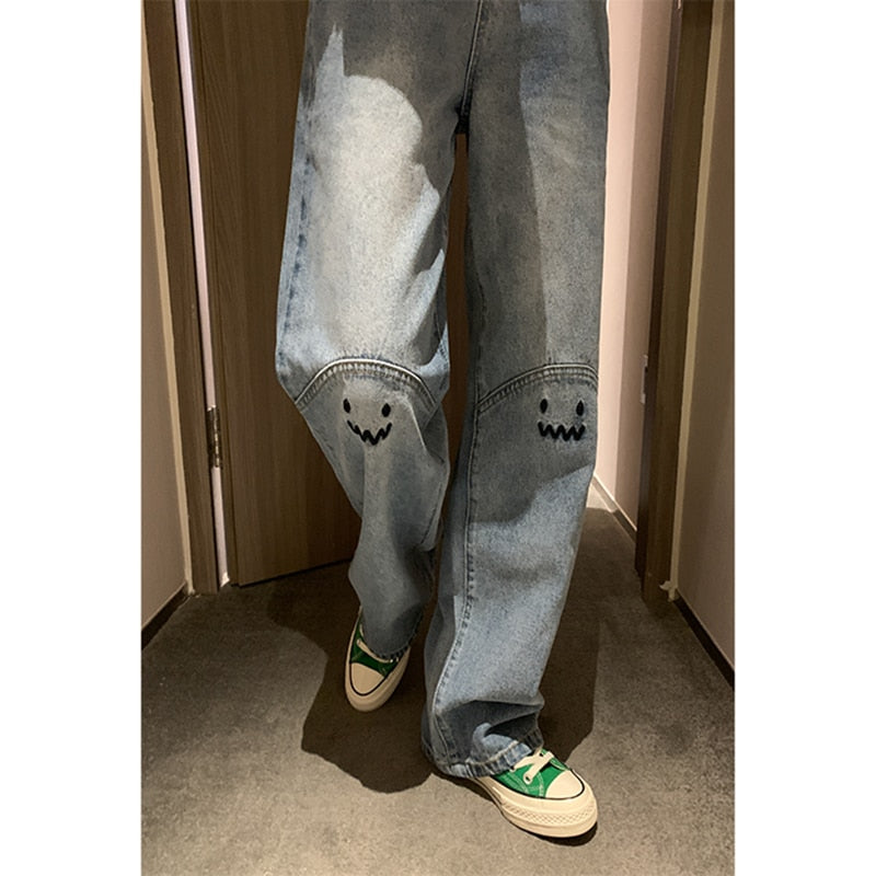 Plus Size Women&#39;s Jeans High Waist Straight Baggy Fashion Pants Streetwear Harajuku Vintage Casual Female Wide Leg Denim Trouser