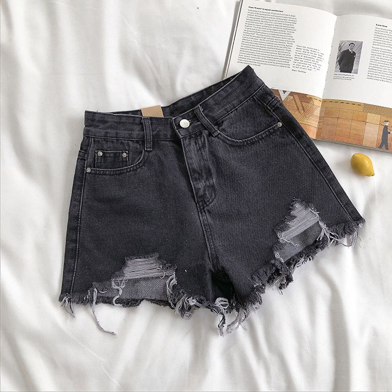 Casual High Waist Denim Shorts Women Summer  Pocket Tassel Hole Ripped jeans Short Female Femme Short Pants Women