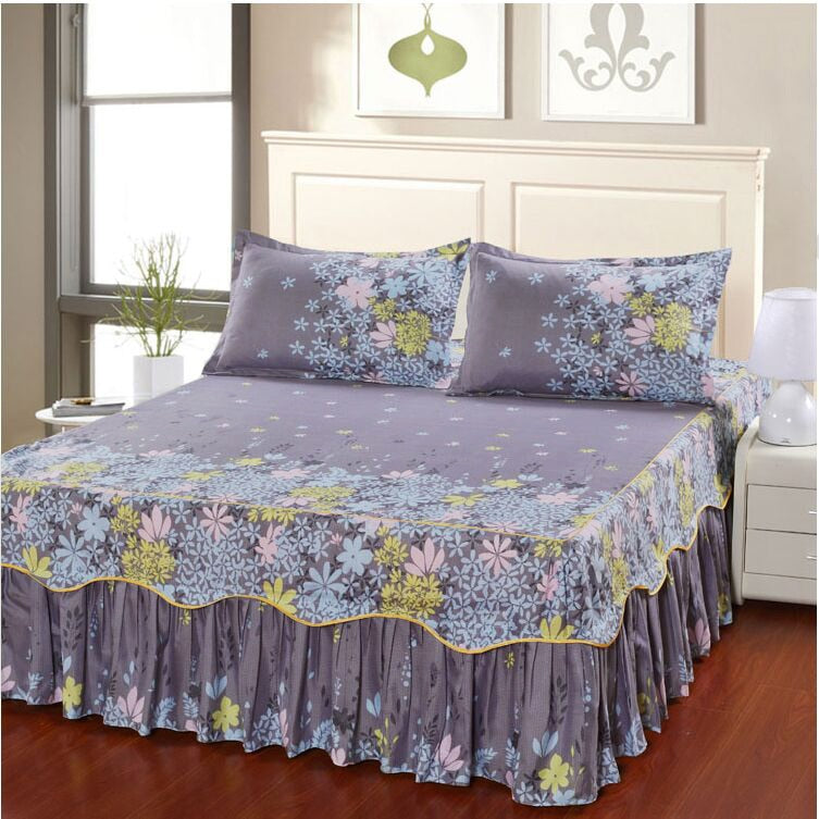 3Pcs Bed Sheet Cotton Lace Skirt Elastic Fitted Double Bedspread Mattress Cover Home Pillowcase Bedding Set Bedsheet 2 Seater