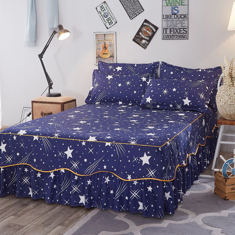 3Pcs Bed Sheet Cotton Lace Skirt Elastic Fitted Double Bedspread Mattress Cover Home Pillowcase Bedding Set Bedsheet 2 Seater