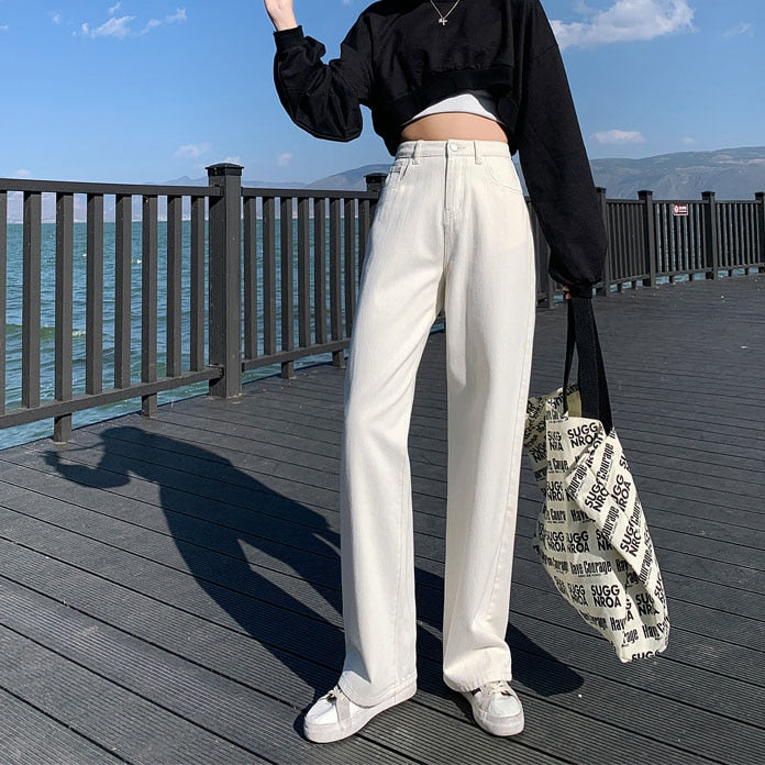 Wide Leg Pant Women Jeans Autumn Winter High Waist Slouchy Black Straight Leg Denim Trouser Fall 2022 Casual High Street Clothes