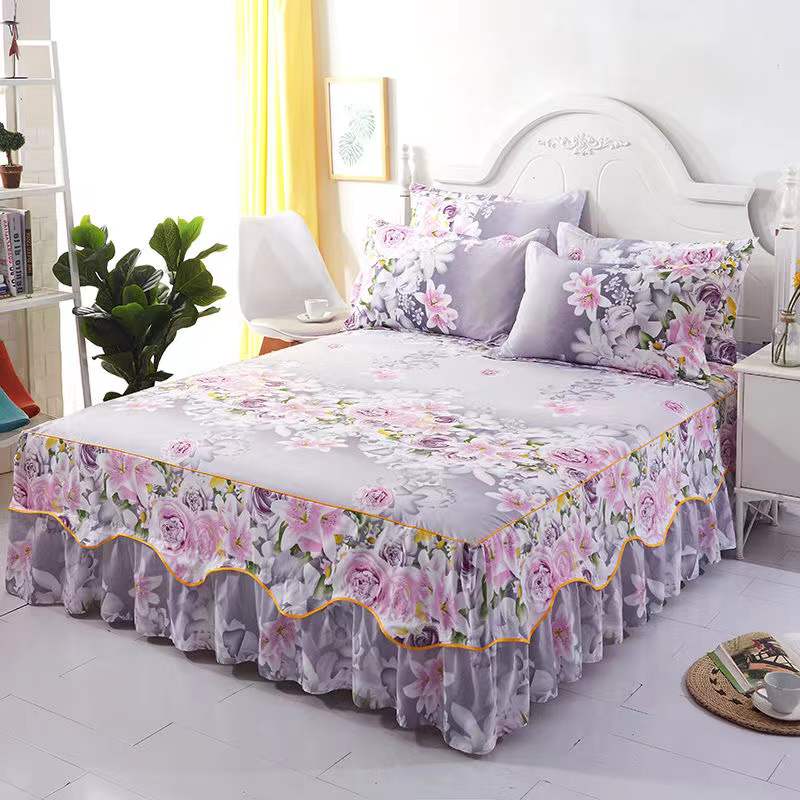 3Pcs Bed Sheet Cotton Lace Skirt Elastic Fitted Double Bedspread Mattress Cover Home Pillowcase Bedding Set Bedsheet 2 Seater