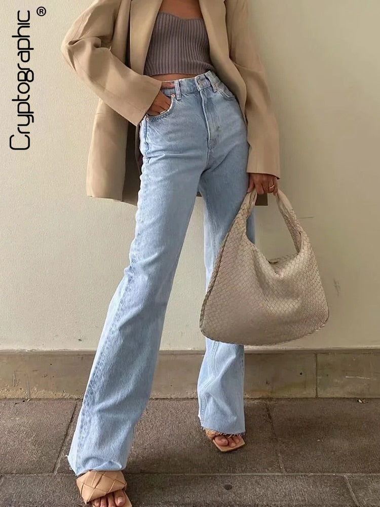 Cryptographic Casual Fashion Straight Leg Women&#39;s Jeans Denim Bottom Harajuku Boyfriend Long High Waist Baggy Jeans Fall Pants