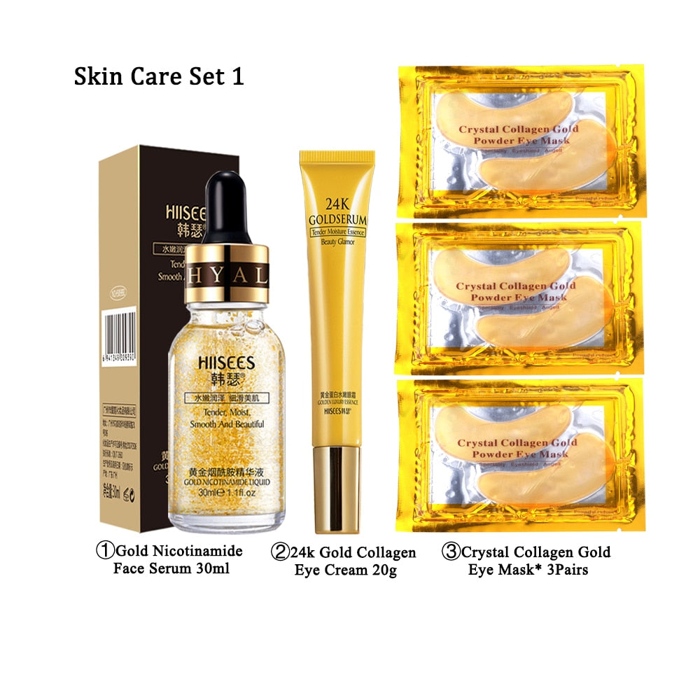 New Product Hyaluronic Acid Serum 24k Gold Face Moisturizing  Whitening Anti Aging Skin Care Set Korean Cosmetic Facial Essence