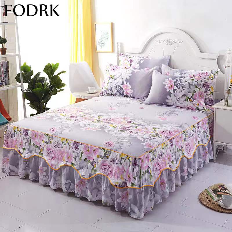 3Pcs Bed Sheet Cotton Lace Skirt Elastic Fitted Double Bedspread Mattress Cover Home Pillowcase Bedding Set Bedsheet 2 Seater